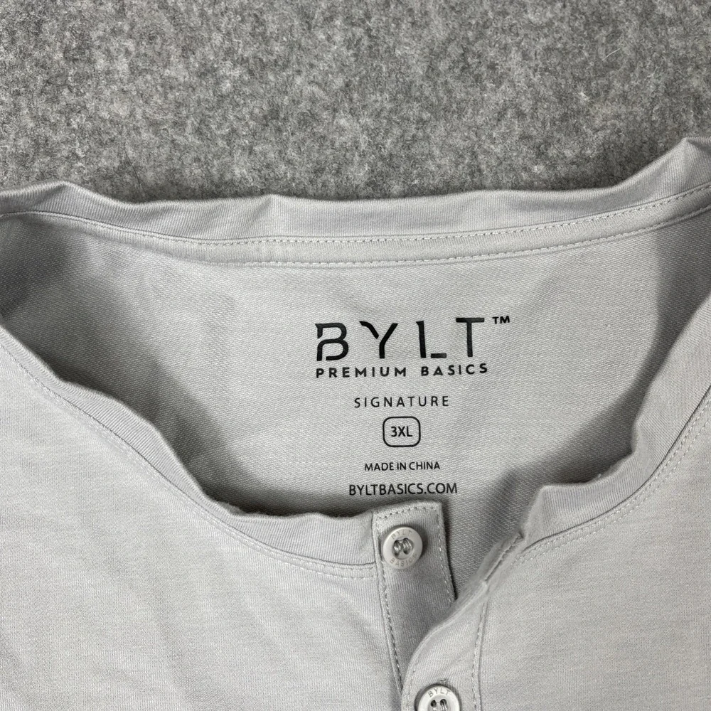 BYLT‎ Henley Nature T Shirt Men Size 3XL Gray 3 Button